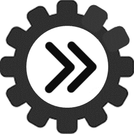 Icon of Gear with Right-Pointing Double Arrow in Center