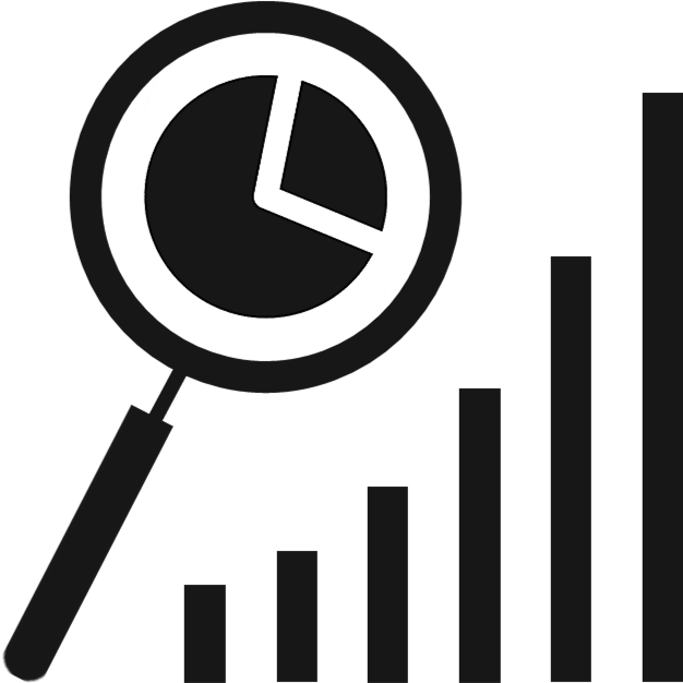 Our Services/Icon of Bar Chart and Magnifying Glass with Pie Chart in Center